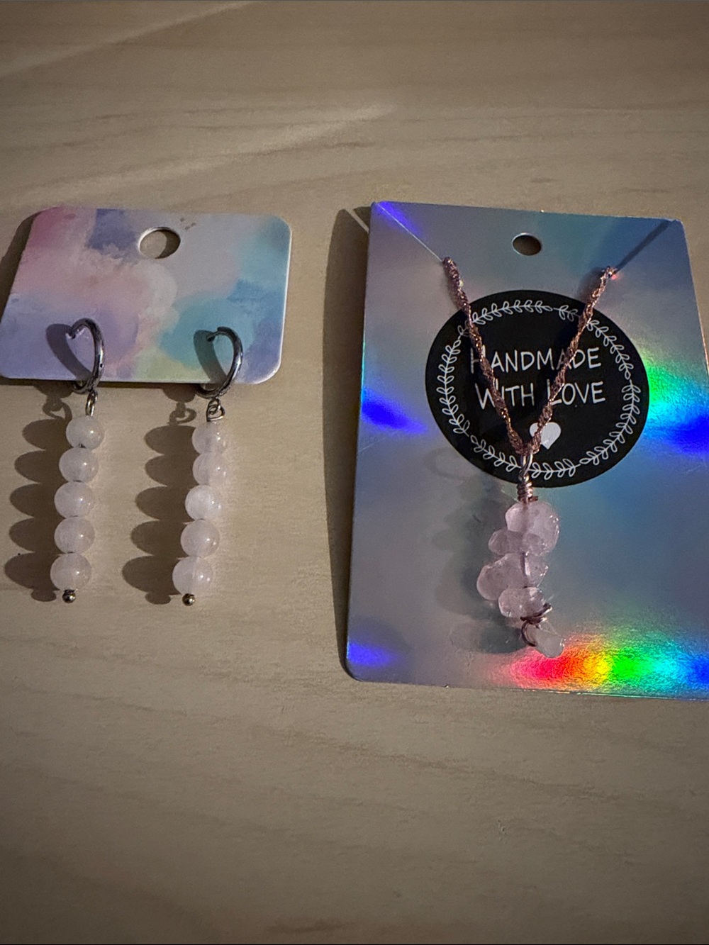 Earrings & Necklace Set- Rose Quartz